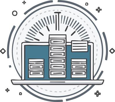 Laptop presenting data visualization with ascending bar charts showing growth illustration for finance and business vector
