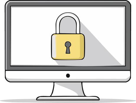 en línea datos seguridad concepto con un candado icono en un computadora pantalla para digital intimidad proteccion vector
