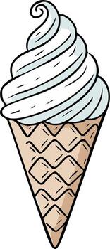 Soft serve ice cream cone with a swirl top and waffle cone pattern vector