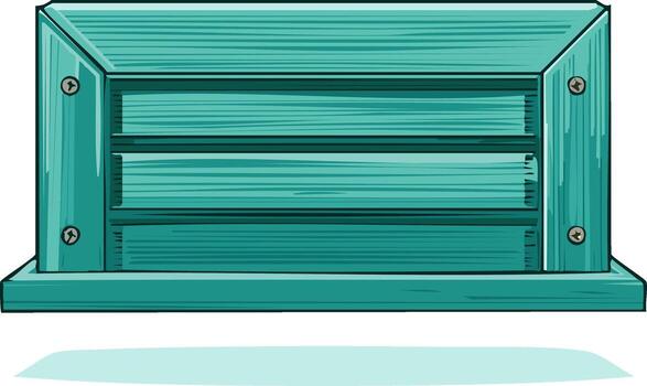 Front view of a rustic teal wooden storage crate with slats illustration vector