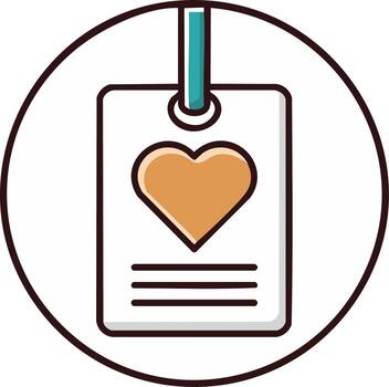 illustration of an identification badge with a heart icon and text, hanging from a strap in a circular frame vector