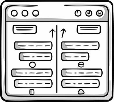Hand drawn digital user interface sketch featuring input fields, navigation, and settings for app design vector