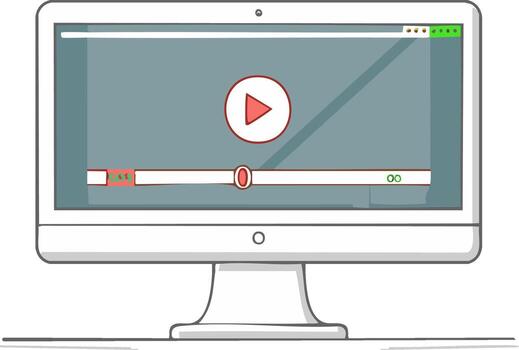 White Monitor with Red Play Button on Screen Media Playback Interface vector