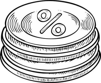 Stack of coins with a percentage symbol drawn on the top coin vector