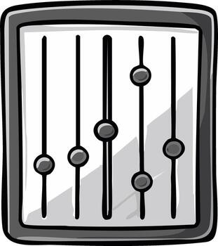 Doodle sketch style monochrome control panel graphic with multiple vertical sliders for settings adjustment vector