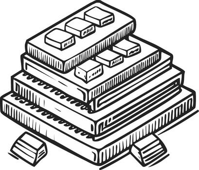 Isometric drawing of abstract stylized blocks and forms in black and white vector