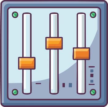 Cartoon control panel icon with three adjustable sliders for settings and sound mixing vector