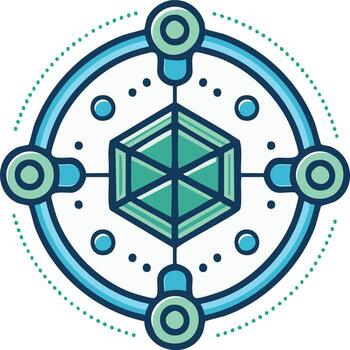 resumen geométrico diseño presentando un central 3d forma con conectado elementos y un punteado circular frontera vector