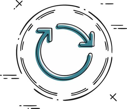 Artistic line drawing of a circular arrow reload icon in a casual doodle style vector