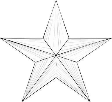 Classic five-pointed star with geometric facets and beveled effect line art illustration vector