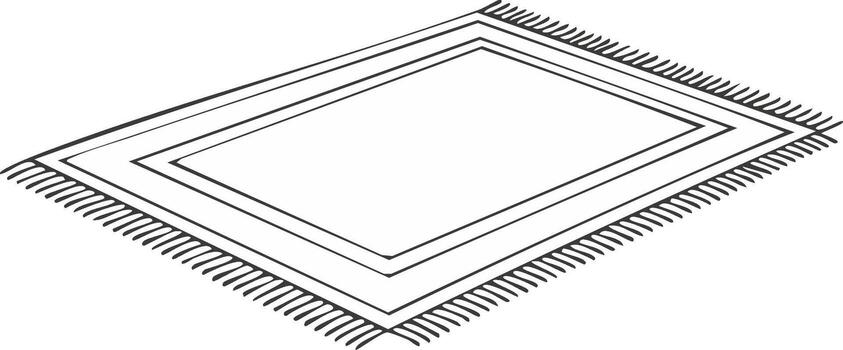 Simple bohemian rug with fringe hand drawn illustration in perspective view vector