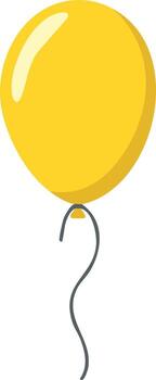 Illustration of a singular bright yellow balloon with a curved string floating in the air vector
