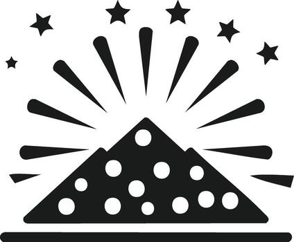 gráfico estilizado ilustración de montaña picos con rayos y estrellas, sencillo plano monocromo diseño vector