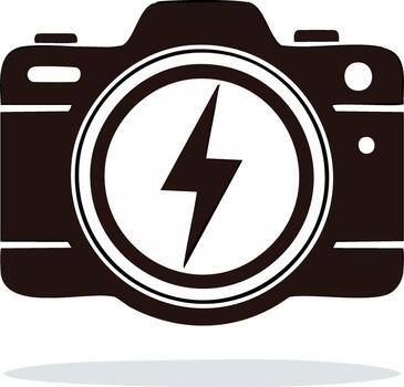 Camera icon with a lightning bolt symbolizing flash photography or energy vector