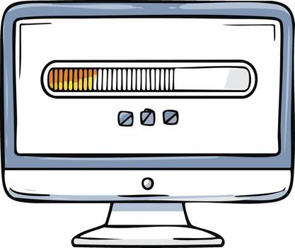Cartoon illustration of a computer monitor with a loading progress bar on the screen vector