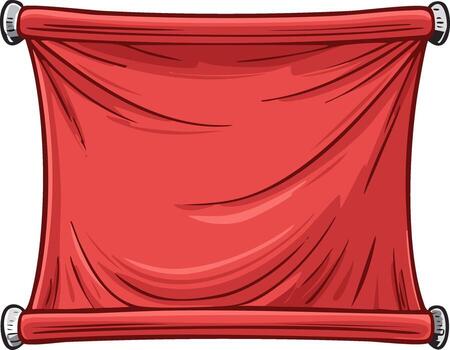 Cartoon red scroll banner isolated on white. Empty paper scroll for text vector