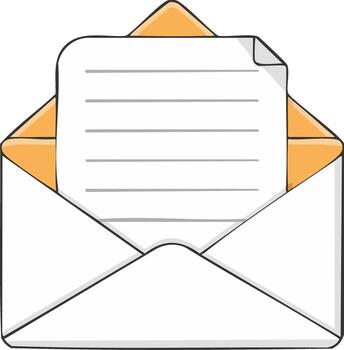 Illustration of an open envelope containing a lined piece of paper and with its envelope flap vector