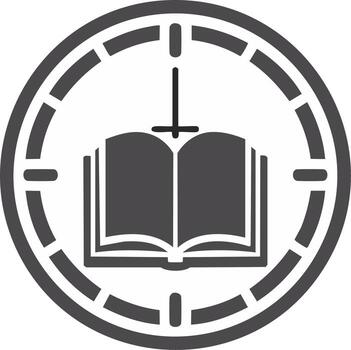 Open Book with Cross Silhouette Within a Circular Dashed Frame Religion Symbol vector