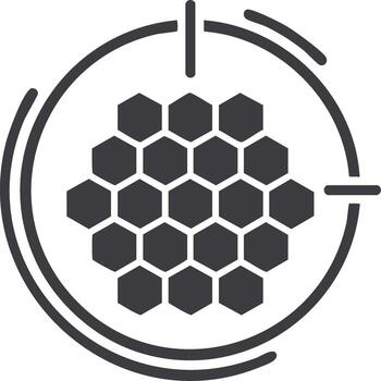 icónico geométrico panal estructura en circulo marco con objetivo retículo elementos, representando apicultura o datos estructuras vector