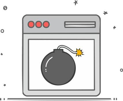 Computer screen displaying a cartoon bomb with a lit fuse about to explode vector