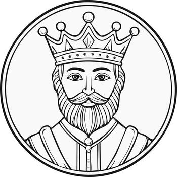 Outline illustration of a royal king with a beard and crown in a circular emblem portrait vector