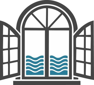 estilizado ventana marco apertura a verde azulado olas gráfico elemento costero hogar diseño vector