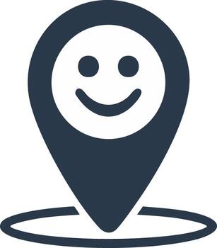 Location Pin Point Smiley Face Icon, Navigation Marker with Cheerful Expression, Map Pointer with Happy Emoji, Illustration vector
