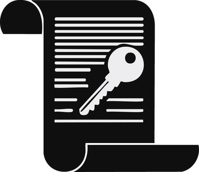 Document with key icon illustrating legal and property themes vector
