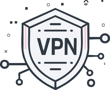 Shield Illustration with VPN Text Symbolizing Secure Online Connection and Data Protection vector