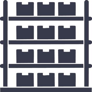 Storage shelving unit filled with multiple boxes in a warehouse setting vector