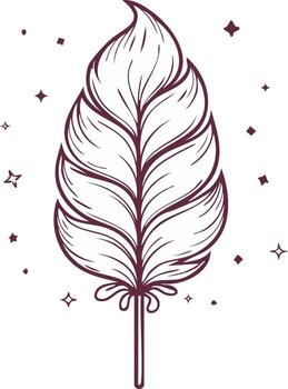 Whimsical illustration of a large feather adorned with sparkling stars and dots vector