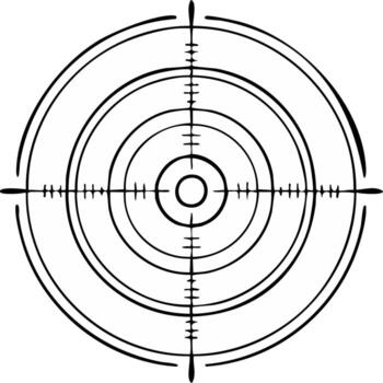 Rifle scope reticle with crosshairs and bullseye for aiming and targeting vector