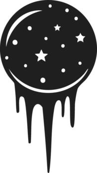 Abstract Dripping Galaxy Blob with Stars, Moon, and Dots Black and White Icon Style vector
