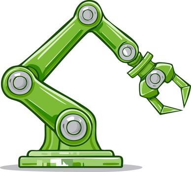 Illustrated Green Robot Arm Grabbing Mechanism Robotic Assembly Production Automated Factory Technology vector