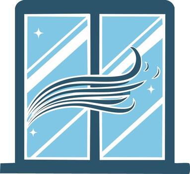 Clean Window with Wind Blowing Icon, Shining Glass with Frame Illustration vector