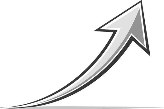 Graph arrow pointing upwards representing growth and progress with a curved trajectory vector