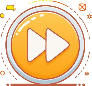 juguetón dibujos animados avance rápido botón icono en vibrante naranja para medios de comunicación controlar y usuario experiencia diseño vector