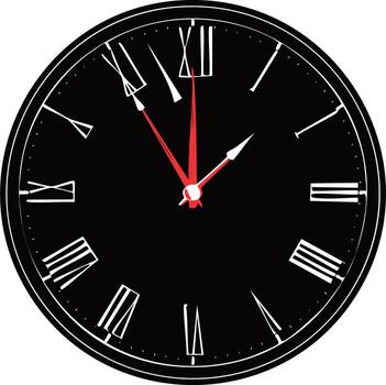 Elegant Black Clock Face Displaying Eleven O'Clock with Roman Numerals vector