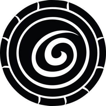 Black and white graphic spiral symbol with segmented outer ring vector