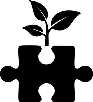 Conceptual Illustration of Sprout Growth on Jigsaw Piece Symbolizing Business Development and Collaborative Solutions vector