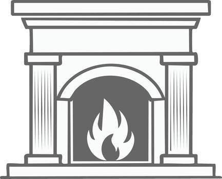 Elegant fireplace mantel with decorative architectural columns and a warm burning fire icon design vector