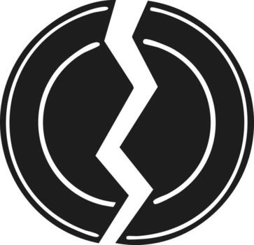 Broken plate or disc symbol with jagged lightning crack signifying damage or separation vector