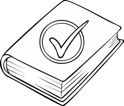 A book with a tick mark on it coloring page vector