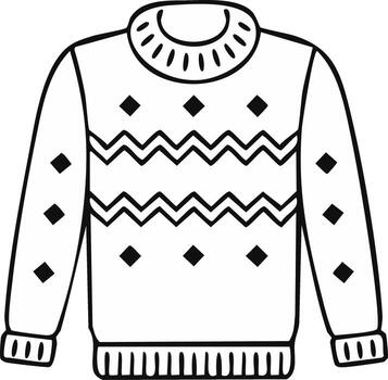 Outline drawing of a sweater with diamond and zigzag patterns vector
