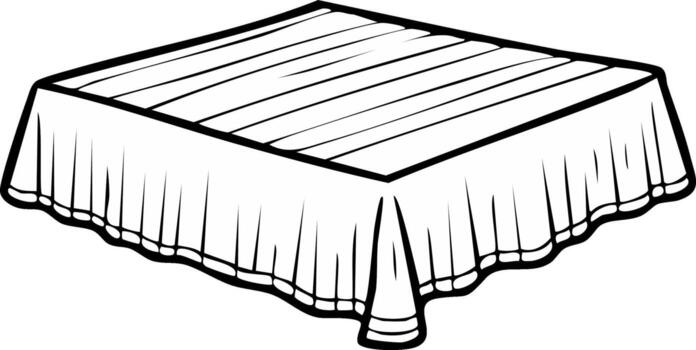 Simple outline illustration of a square table elegantly draped with a flowing tablecloth, ready for any event or dining setup vector