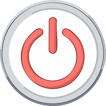 Red power button icon in a white circle with a gray frame vector