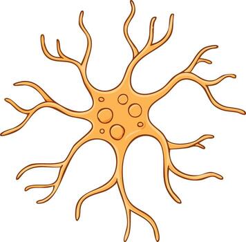 Illustrated Neuron Cell with Dendrites in Detail, Highlighting Brain Activity and Nerve Communication vector