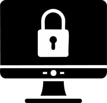 Computer monitor displaying a closed padlock icon symbolizing digital security and data protection vector