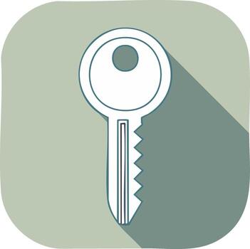 plano diseño blanco llave icono con largo sombra simbolizando seguridad y acceso solución vector