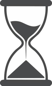 Hourglass illustration in gray color with sand flowing through. Symbol of time, deadline, and urgency vector